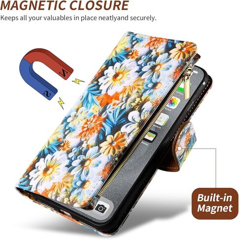 Wallet Case for Samsung Galaxy A54 5G with Wrist Strap Crossbody Shoulder Strap Flower Leather Zipper Purse Credit Card Holder Stand Cell Phone Cover A545G A 54 54A 4G G5 SM A546U Girls Black in Saudi Arabia