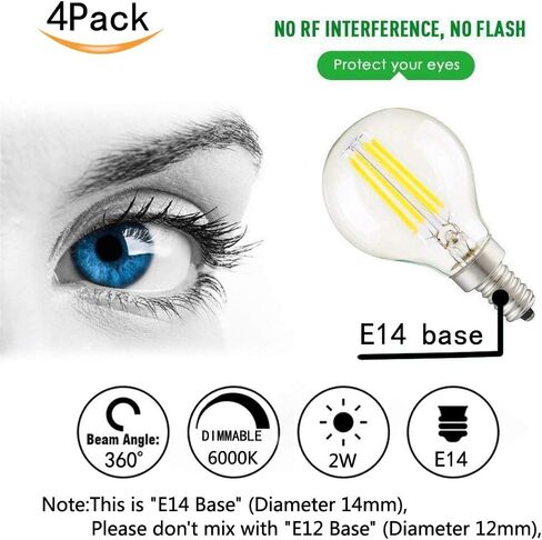 CTKcom 2W G45/G14 Candelabra LED Bulbs Dimmable(4 Pack)- E14 Base Vintage Edison LED Bulb 20W Equivalent 2700K Warm White Lamp for Home,Pendant Lights,Sconces,Antique Light Fixtures 110V~130V AC in Saudi Arabia