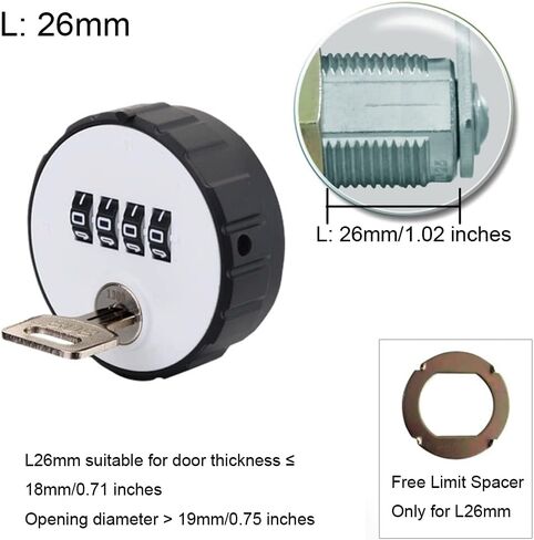 Maizoon Combint Cabinet Cam Lock 4 قفل مستدير رقمي قابل لإعادة التوطين مع مفاتيح كلمة مرور استرجاع الأجهزة المقاومة للتجول في باب الدرج المضاد للسرقة لأثاث صندوق الرصيد 20 مم in Saudi Arabia