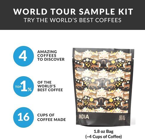 مجموعة Atlas Coffee Club World of Coffee Discovery - Sampler Gourmet Coffee Gift - صندوق تنوع 8 عبوات من أفضل القهوة في العالم - الفول الكامل in Saudi Arabia