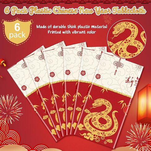3Pcs Chinese New Year 2025 Plastic Tablecloths Decorations,54x108 Inch Red Gold Snake Happy New Year Disposable Table Cover Rectangle Party Table Cloth for Asian Lunar New Year Eve Party Supplies in Saudi Arabia