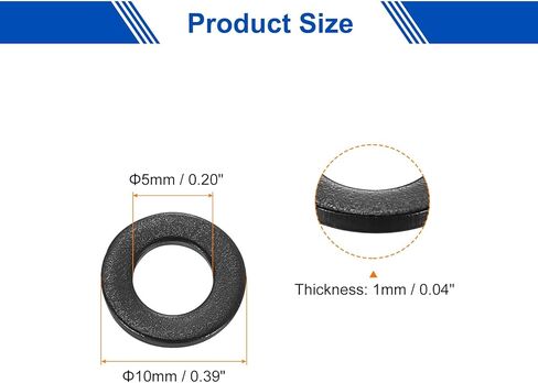 uxcell M5 x 10mm x 1mm Black Zinc Plated Flat Washers Spacers Fastener 200PCS in Saudi Arabia