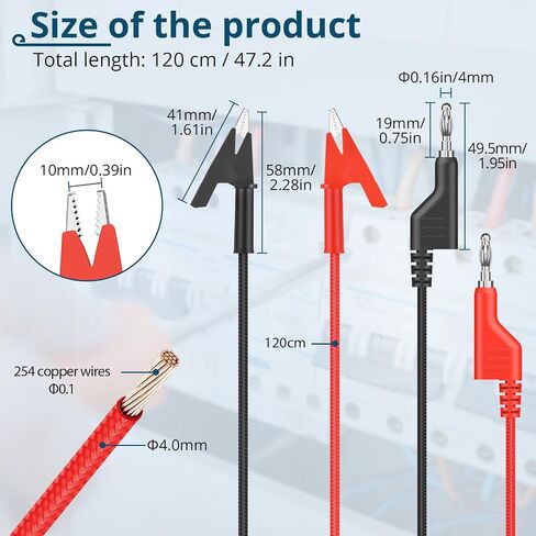 1m/39.37in Multimeter Test Leads - Cat III 1000V/20A, Standard 4mm Banana Plug, Non-Slip Grip Rubber Guard, Includes Cable Ties for Multimeter & Clamp Meter in Saudi Arabia