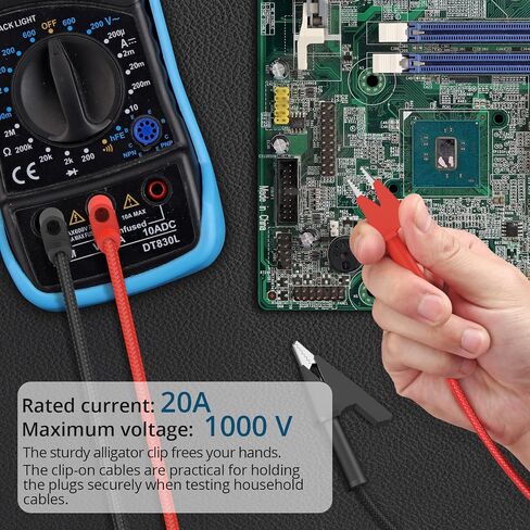 1m/39.37in Multimeter Test Leads - Cat III 1000V/20A, Standard 4mm Banana Plug, Non-Slip Grip Rubber Guard, Includes Cable Ties for Multimeter & Clamp Meter in Saudi Arabia