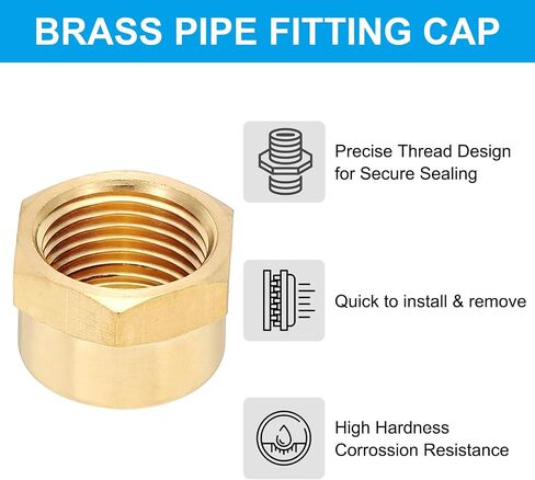 PATIKIL 3/4" NPT Female Brass Pipe Fitting Cap, Hex Head Brass Tubing Cap Thread Ends Cap Sealing Fittings for Refrigeration, Gas, Air, Water, Oil Line, Brass Tone in Saudi Arabia