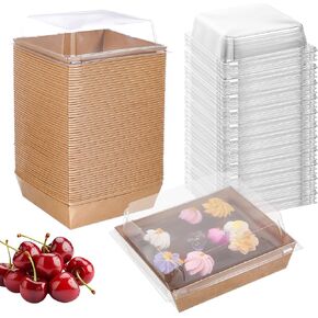 50 Pack Square Charcuterie Boxes with Clear Lids 4.5 x 4.7 Inch Disposable Kraft Paper Bakery Boxes To Go Paper Food Containers for Charcuterie, Cake Slices, Desserts, Cookies (White)