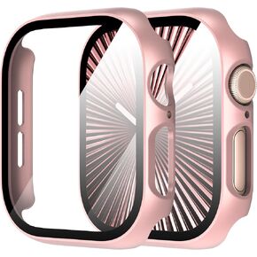 Suoman 2-Pack for Apple Watch Series 10 46mm Case,All-Around Tempered Glass Screen Protector Cover Case Accessories for iWatch Series 10 46mm (Rose Gold)