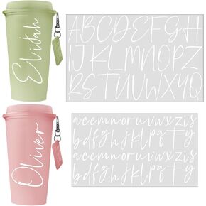 Feifeiya 4 Pcs UV DTF Cup Wrap Custom Transfer Letter Stickers Vinyl Name Custom Decal Personalized Alphabet Vinyl Stickers for Water Bottle Glass Tumbler Laptop Notebooks DIY Crafts(White)