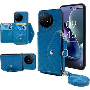 Wallet Case for TCL 50 XL 5G with Crossbody Shoulder Strap and Stand Grid PU Leather Credit Card Holder Credit Slot Cell Accessories Slim Phone Cover for TCL50XL 50XL T702W Women Girls Purple