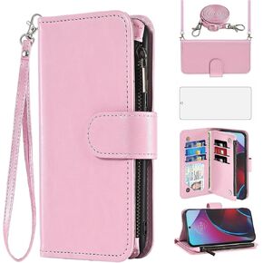 Asuwish Phone Case for Moto G Stylus 2022 4G Wallet Cell Cover with Screen Protector Crossbody Strap Flip Zipper Card Holder Credit Slot Stand Motorola GStylus XT2211DL XT2211 Women Girls Men Black