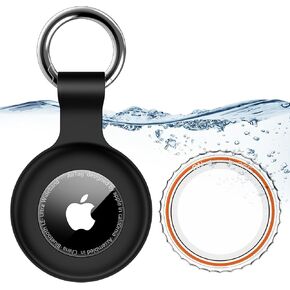 Lanteso Waterproof Airtag Holder Case, [PC+Silicone] Airtag Keychain for Apple Air Tags, AirTags Key Holder with Airtag Case, Airtag Device Accessories for GPS Item Finder Tracker - Black