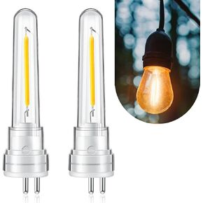12 Pcs S14 Replacement Light Bulbs 1.5 Watt LED Bulb with 2 Prongs 2700k 120V Waterproof String Lights Accessories for Outdoor Patio String Lights, Warm White (White)