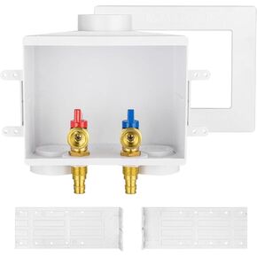 Washing Machine Outlet Box, Double Drains, 1/2 Inch Pex Crimp Inlet x 3/4 Inch MHT Outlet Connection, Laundry Washer Valve Outlet Box, with Stainless Steel Water Hammer Arrestor in Kuwait