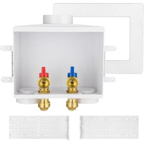 Washing Machine Outlet Box, Double Drains, 1/2 Inch Pex Crimp Inlet x 3/4 Inch MHT Outlet Connection, Laundry Washer Valve Outlet Box, with Stainless Steel Water Hammer Arrestor