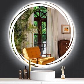 24 Inch Whirlwind Backlit Round LED Mirror with Lights Backlit Round Lighted Mirror for Bathroom Wall Round Vanity Mirror with Lights 3 Color Anti Fog 24" Bathroom Smart Light up Circle Mirror