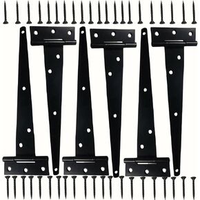 12 PCS 4 inch Black T-Strap Shed Door Hinges for Wood, Barn Door Hinges Gate Hinge for Wooden Fences, Storage Shed, Yard, Barn Door, Toolboxes, Garden Gate Door Rustproof Door Hardware