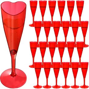 24 PCS على شكل قلب المزامير الشمبانيا Valentines البلاستيك كأس الشمبانيا كؤوس 4.4 أوقية يمكن التخلص منها نظارات شمبانيا للبكالوريوس حفل زفاف حفل زفاف الحفل عيد الحب (اللون الوردي الساخن)