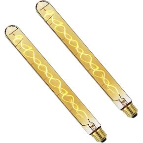 Long Test Tube Spiral Vintage Edison Filament Light Bulb，T10/T32 Medium (E26) Standard Base E27，4W 2200K 240LM Dimmable LED Edison Bulb,40W Equivalent Warm White (Amber Gold Glass)
