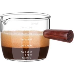 Bcnmviku Espresso Shot Glass 150ml/5oz إبريق ثلاثي باريستا Spouts مع مقبض الخشب (1)