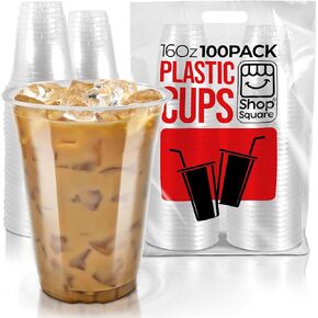 12 oz Plastic Cups with Lids (50 Pack) - Clear Plastic Cups for Iced Coffee, Boba, Milk Tea, Smoothies, and Fruit Shakes - Plastic Cups Disposable with Lids for Parties, Cafes, Restaurants