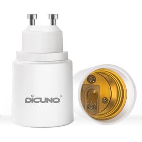 DiCUNO GU10 to E26 Light Bulb Socket Adapter, 2-pin Base to Standard E26 Screw Base Bulb Socket Converter, Maximum 200W and 150℃ Heat-Resistant, 6 Packs