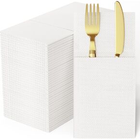 200 Pack Paper Napkins with Built-in Flatware Pocket, Prefolded Paper Napkins, Disposable Guest Hand Towels for Dinner, Party, Wedding or Events