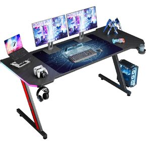 Homall Gaming Desk, Computer Desk with Carbon Fiber Surface, Gaming Table Z Shaped PC Gaming Workstation Home Office Desks with Cup Holder and Headphone Hook (44 inch, Black)