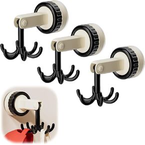 OneNine 360 Degrees Rotating Folding Hook, 3 Pcs Suction Cup Multi-Claw Hook, Self-Adhesive Suction Cup Hooks Rotating Kitchen Utensil Holder, Multi-Purpose Kitchen Utensil Hanger with 6 Hooks (Red)