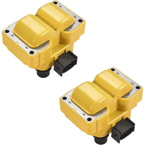 ENA Set of 2 Yellow Ignition Coil Pack Compatible with Ford Lincoln Mazda Mercury F150 F250 E150 Escort Explorer Mustang Ranger Town Car Mark VIII B2300 B2500 626 Tracer Mystique Replacement for FD487