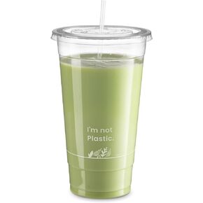 Fit Meal Prep 50 Pack 12 oz Compostable Clear Cups with Flat Lids and Straws, Plant Based Cups, Recyclable Disposable Eco-Friendly for Party, Iced Coffee, Juice, Milkshake, Bubble Boba