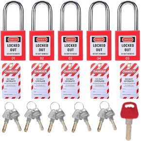 Lockout Tagout Locks, 10pcs Safety Locks Keyed Differently(Come with 1pcs Master Key) & 10pcs Lockout Tagout Tags, Lock Out Tag Out Padlocks Set, 2 Keys Per Lock(No.1-10)