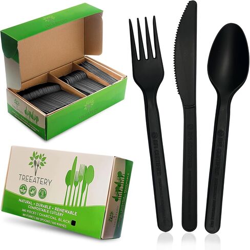 Compostable Cutlery Set, Plant-Based Compostable Utensils Disposable, Dishwasher-Safe Compostable Silverware, 380-Piece Disposable Cutlery, Plant a Tree with Every Box, Ivory White in Saudi Arabia