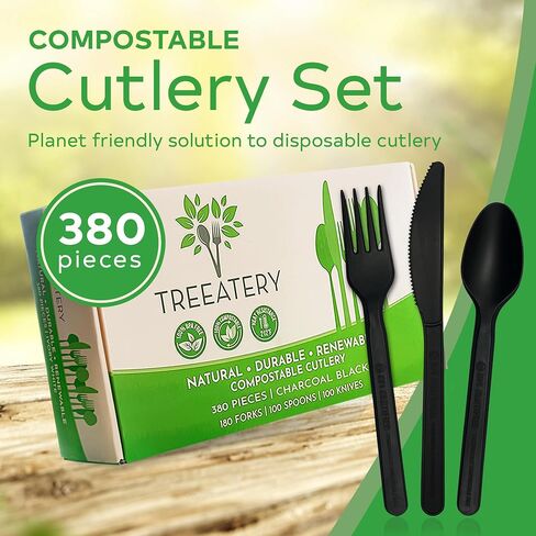 Compostable Cutlery Set, Plant-Based Compostable Utensils Disposable, Dishwasher-Safe Compostable Silverware, 380-Piece Disposable Cutlery, Plant a Tree with Every Box, Ivory White in Saudi Arabia