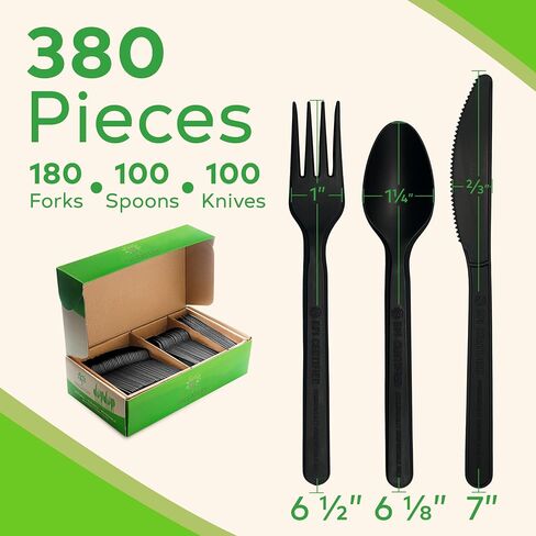 Compostable Cutlery Set, Plant-Based Compostable Utensils Disposable, Dishwasher-Safe Compostable Silverware, 380-Piece Disposable Cutlery, Plant a Tree with Every Box, Ivory White in Saudi Arabia