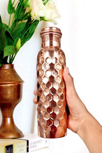 33oz Pure Copper Water Bottle for Drinking, Handcrafted Ayurvedic Copper Bottle, Leak Proof, Copper Bottle Water Vessel, Water Bottle for Sports, Fitness, Yoga (Rose Gold/Hammered Finish) in Saudi Arabia