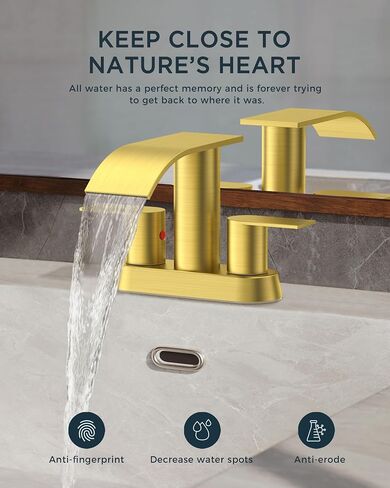 FORIOUS Black Waterfall Bathroom Faucets for Sink 2 Hole or 3 Hole, 4 Inch Centerset Bathroom Sink Faucet with Metal Pop up Drain and cUPC Hose for Basin,Vanity, Rv, Two Handles, 15-Min Install in Saudi Arabia