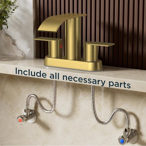 FORIOUS Black Waterfall Bathroom Faucets for Sink 2 Hole or 3 Hole, 4 Inch Centerset Bathroom Sink Faucet with Metal Pop up Drain and cUPC Hose for Basin,Vanity, Rv, Two Handles, 15-Min Install in Saudi Arabia
