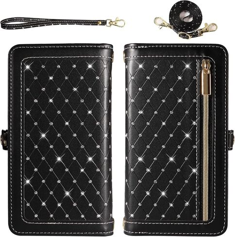 Asuwish Phone Case for Samsung Galaxy A53 5G Zipper Wallet غطاء خلايا مغناطيسية قابلة للفصل مع حزام الشاشة Crossbody Strap Bling Flip Card Card A 53 G5 53A SM A536U 6.5 "2022 Women Pink in Saudi Arabia