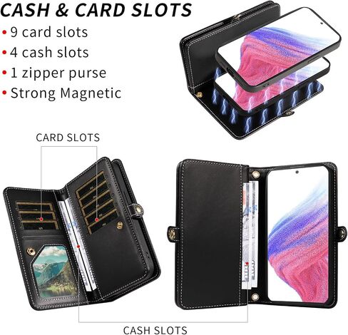 Asuwish Phone Case for Samsung Galaxy A53 5G Zipper Wallet غطاء خلايا مغناطيسية قابلة للفصل مع حزام الشاشة Crossbody Strap Bling Flip Card Card A 53 G5 53A SM A536U 6.5 "2022 Women Pink in Saudi Arabia