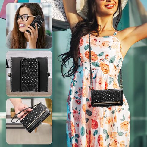 Asuwish Phone Case for Samsung Galaxy A53 5G Zipper Wallet غطاء خلايا مغناطيسية قابلة للفصل مع حزام الشاشة Crossbody Strap Bling Flip Card Card A 53 G5 53A SM A536U 6.5 "2022 Women Pink in Saudi Arabia