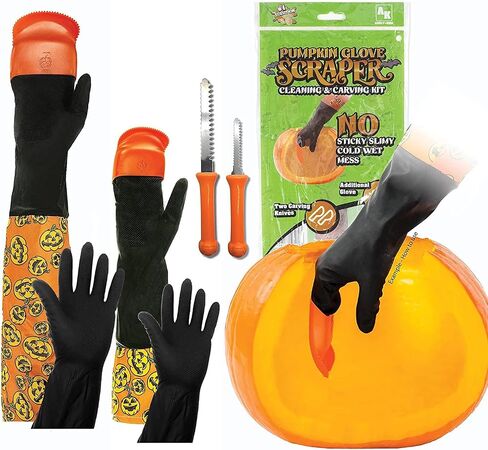 Pumpkin Scraper Glove – As Seen On Shark Tank - Mess Free and Fun Pumpkin Carving Kit – Carve and Clean Jack-O-Lantern Guts with Ease and Zero Mess on Your Hands! (Adult Kit) in Saudi Arabia