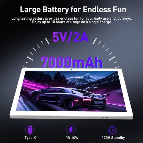Android 14 Tablet 10.1 inch ، تخزين 128 جيجا بايت ، 8 جيجا بايت (4+4) ذاكرة الوصول العشوائي ، أوكتورا ، و 5 جرام لوحي واي فاي ، بطارية 7000 مللي أمبير في الساعة ، BT 5.0 ، GPS ، كاميرا 13 ميجابكسل+8 ميجابكسل ، GMS معتمدة ، 1 تيرابايت قابلة للتوسيع مع لوحة in Kuwait
