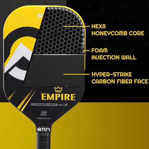 A11N SPORTS Empire Thermoformed Edgeless Pickleball Paddle | Carbon Fiber Face with SuperGrit Texture for Ultimate Spin | Longer Handle for Double-Handed Backhand in Saudi Arabia