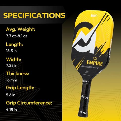 A11N SPORTS Empire Thermoformed Edgeless Pickleball Paddle | Carbon Fiber Face with SuperGrit Texture for Ultimate Spin | Longer Handle for Double-Handed Backhand in Saudi Arabia
