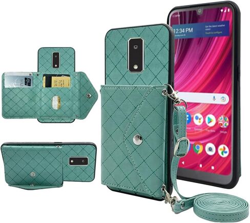 Compatible with Tracfone BLU View 4 Wallet Case with Crossbody Shoulder Strap Stand Credit Card Holder Lanyard Slot Cell Accessories Phone Cover for Blue View4 B135DL Women Blue in Saudi Arabia
