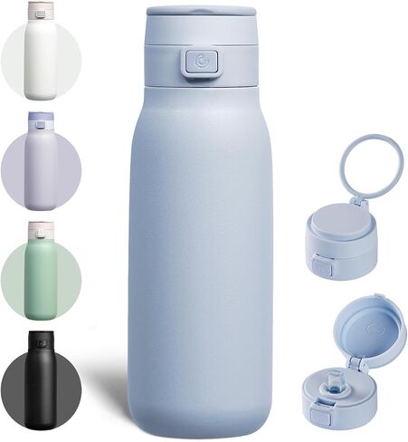 COKTIK Stainless Steel Water Bottle with Buit-in Carrying loop, Metal water bottles with straw, Leak Proof, Free sip, BPA Free, Push & on Flip lid, Water bottle for Travel, Gym, 32oz, Green in Saudi Arabia