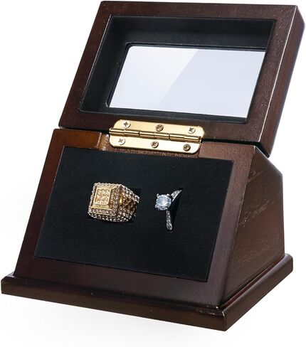 حالة عرض حلقة Wooden Championship ، حامل الحلقة الرياضية للكرة اللينة ، البيسبول ، عشاق كرة السلة ، صندوق تخزين مائل واحد لحلقات متعددة ، وعرض هدايا تذكارية رياضية (غير مدرجة) in Kuwait