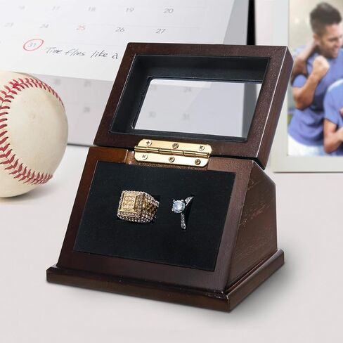 حالة عرض حلقة Wooden Championship ، حامل الحلقة الرياضية للكرة اللينة ، البيسبول ، عشاق كرة السلة ، صندوق تخزين مائل واحد لحلقات متعددة ، وعرض هدايا تذكارية رياضية (غير مدرجة) in Kuwait