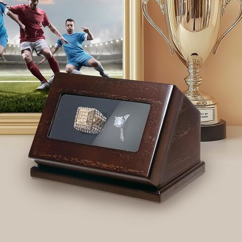 حالة عرض حلقة Wooden Championship ، حامل الحلقة الرياضية للكرة اللينة ، البيسبول ، عشاق كرة السلة ، صندوق تخزين مائل واحد لحلقات متعددة ، وعرض هدايا تذكارية رياضية (غير مدرجة) in Kuwait