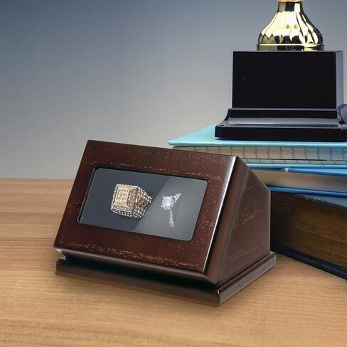 حالة عرض حلقة Wooden Championship ، حامل الحلقة الرياضية للكرة اللينة ، البيسبول ، عشاق كرة السلة ، صندوق تخزين مائل واحد لحلقات متعددة ، وعرض هدايا تذكارية رياضية (غير مدرجة) in Kuwait